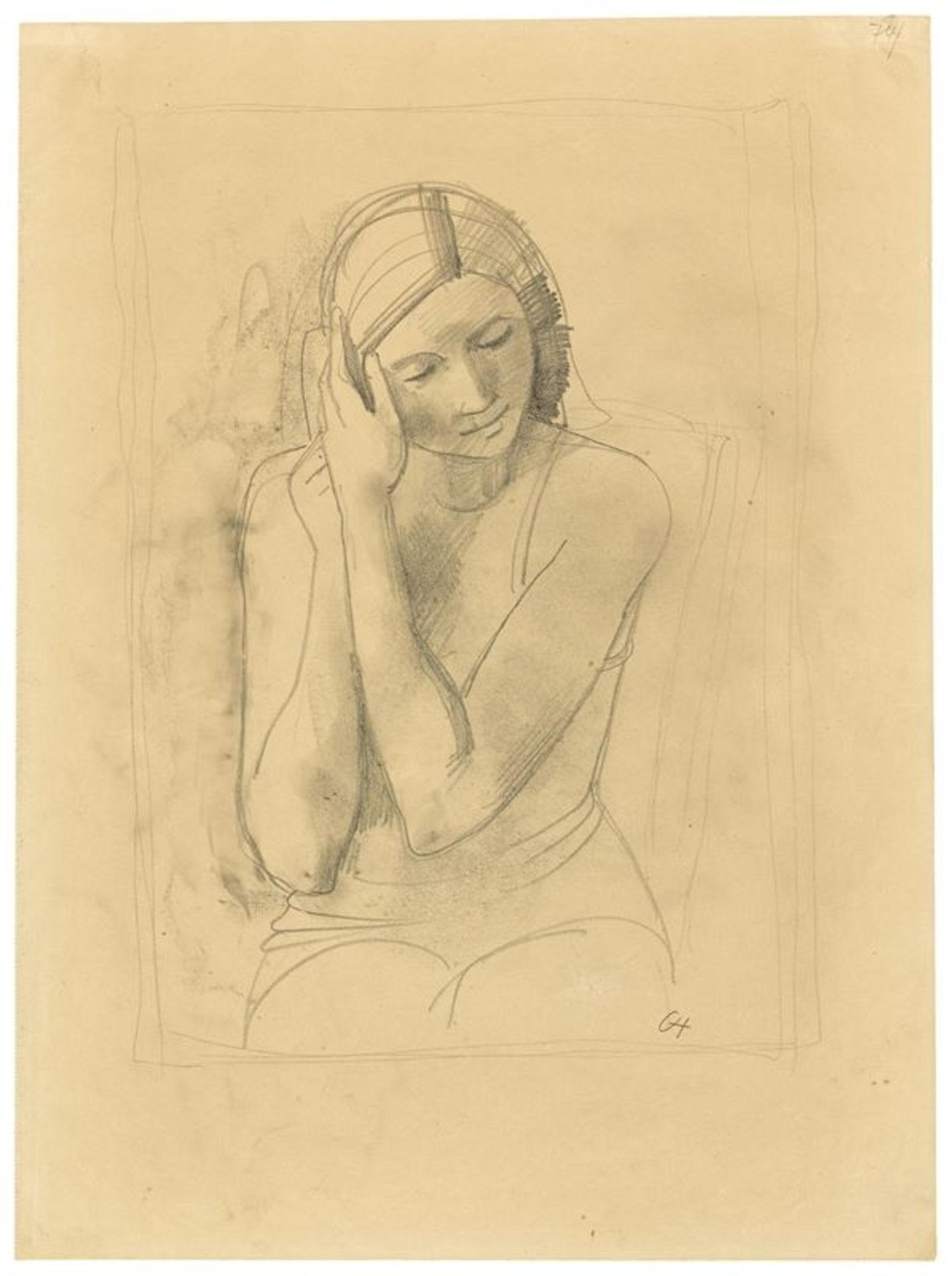 Karl Hofer (Karlsruhe 1878 – 1955 Berlin) Sich kämmendes Mädchen. Um 1934/35 Bleistift auf