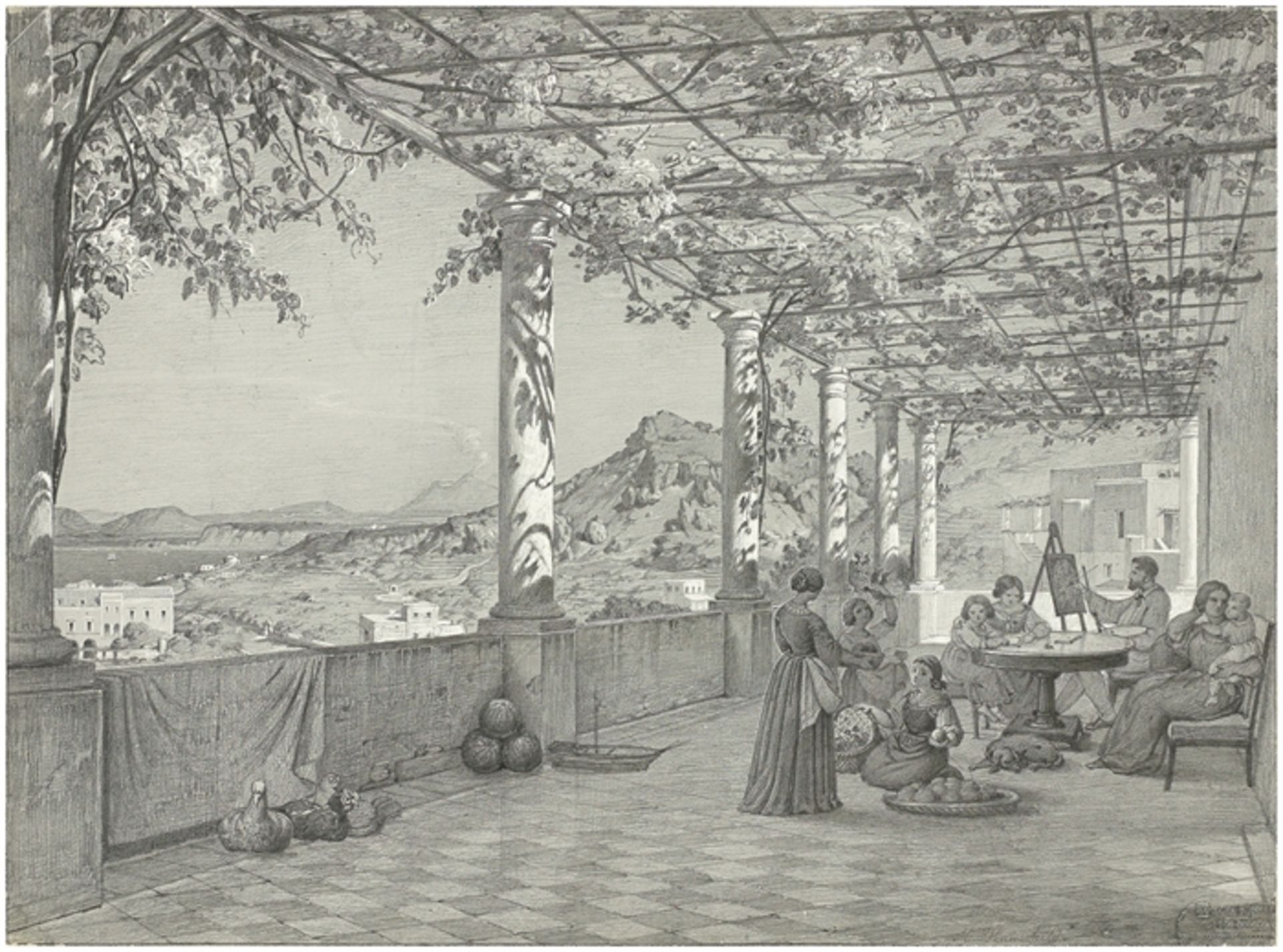 Maximilian Albert Hauschild (Dresden 1810 – 1895 Neapel) Der Maler im Kreis seiner Familie auf der