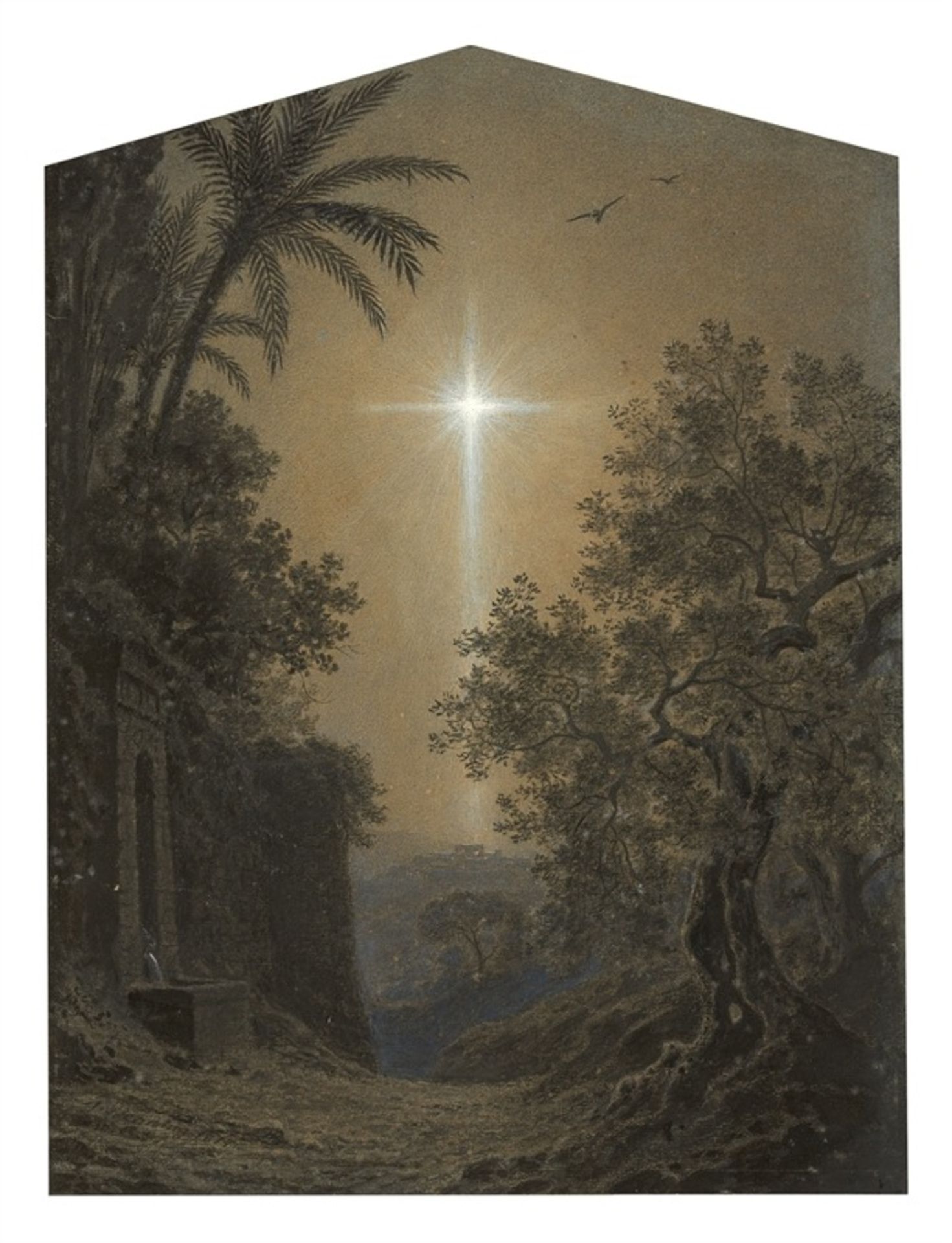Adolf Henning (1809 – Berlin – 1900) Der Stern von Bethlehem, von Palmyra aus gesehen. 1874 Kreide