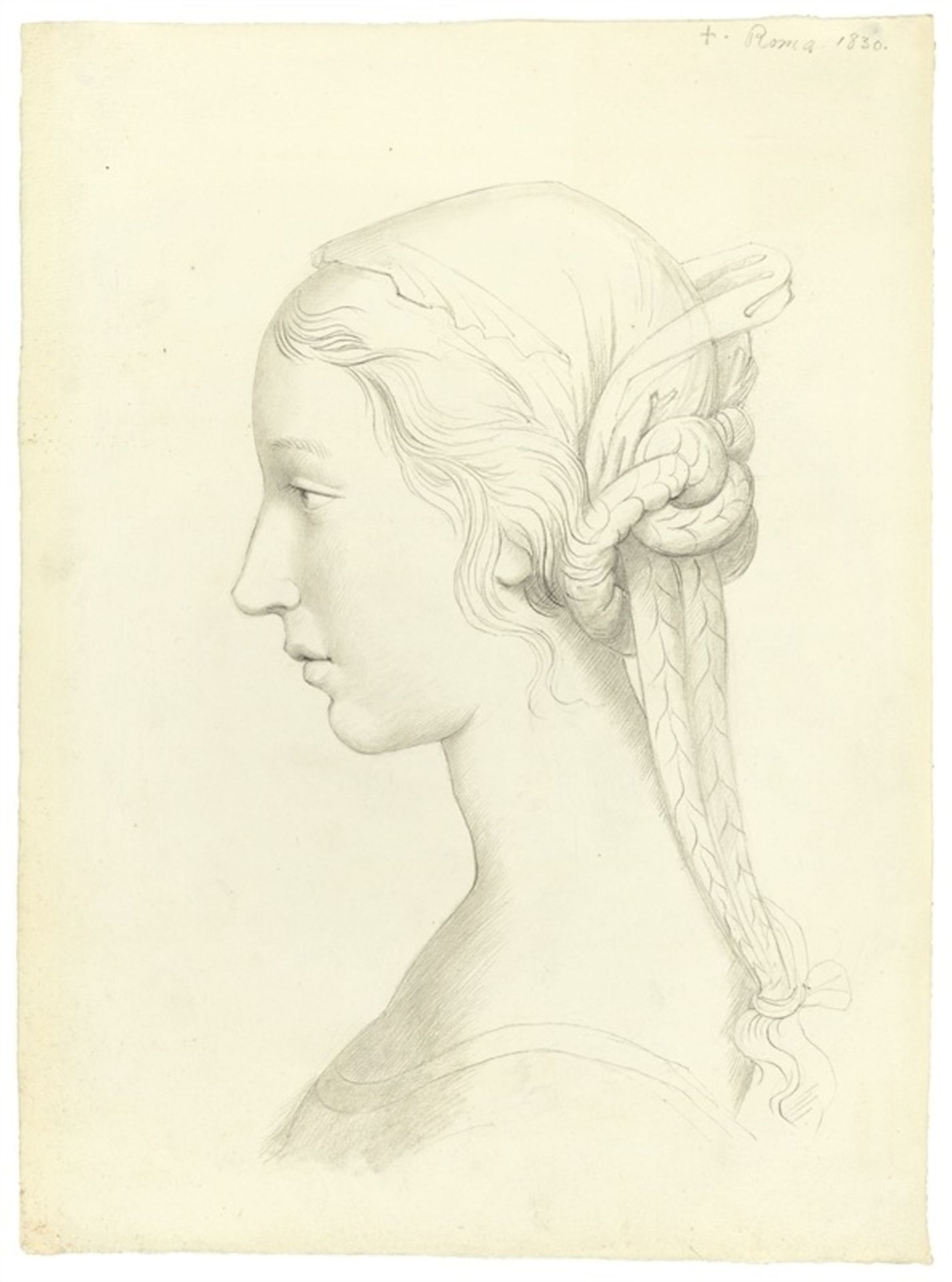 Peter Rittig (Koblenz 1789 – 1840 Rom) Portrait einer jungen Frau mit geflochtenem Haar im Profil