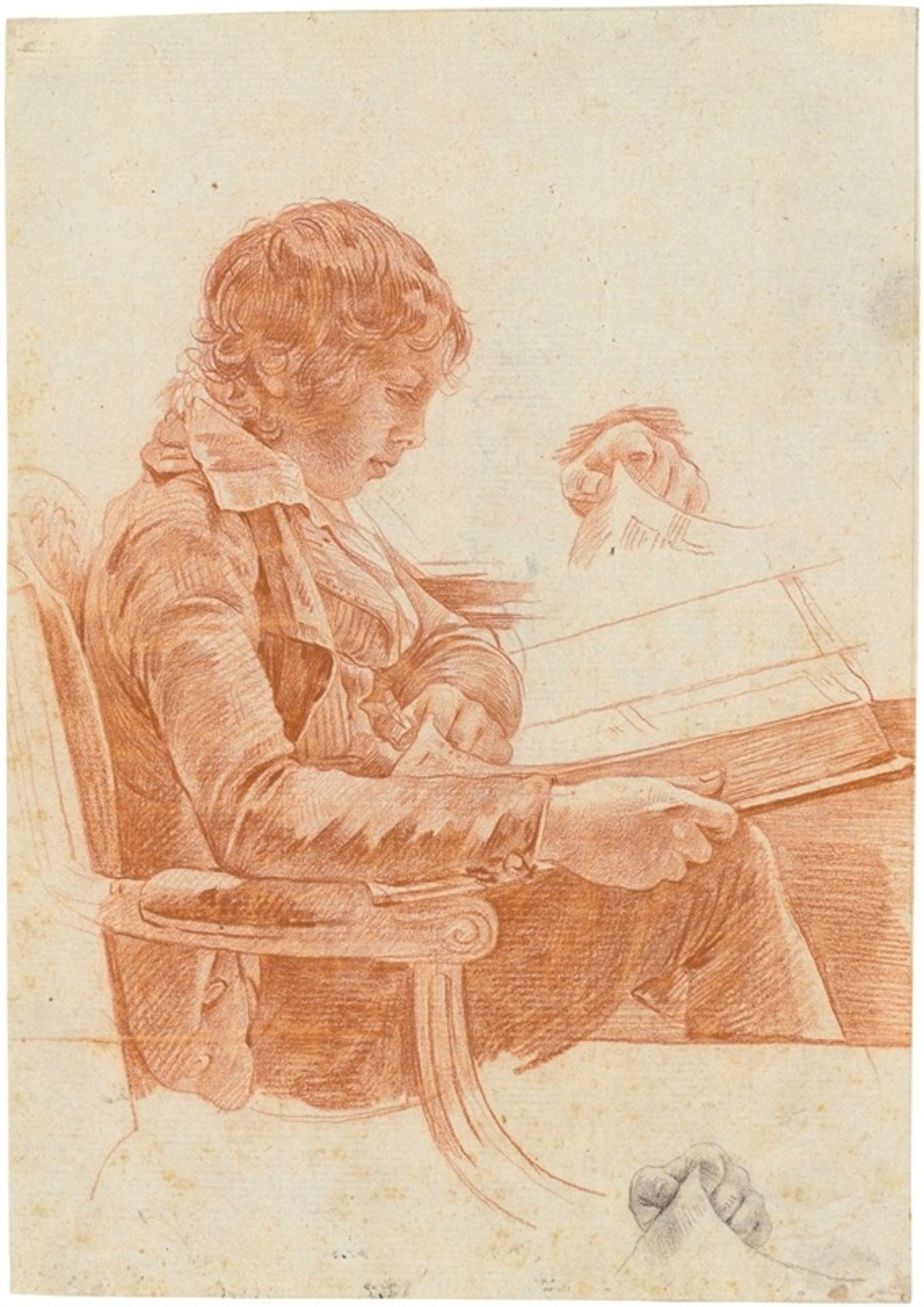 Martin Drolling (Oberbergheim 1752 – 1817 Paris) Der Sohn des Künstlers, lesend. Um 1800 Rötel und