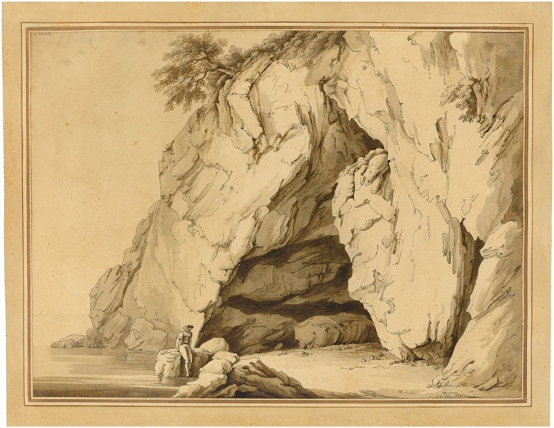 Johann Gottlieb Hackert (Prenzlau 1744 – 1773 Bath) Höhle bei Vietri sul Mare. 1772 Tuschfeder in