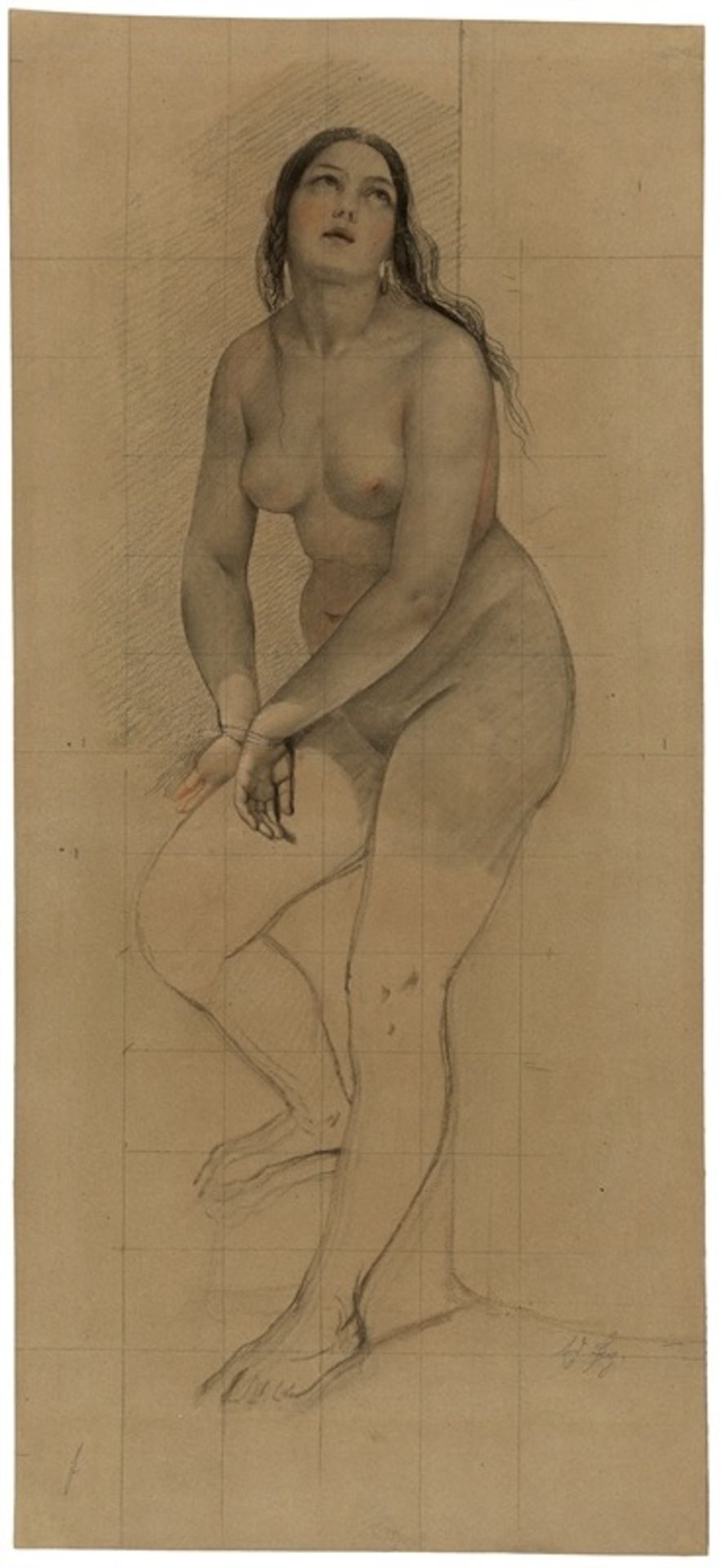 Eduard Daege (1805 – Berlin – 1883) Stehender weiblicher Akt mit gebundenen Händen (Andromeda). Um