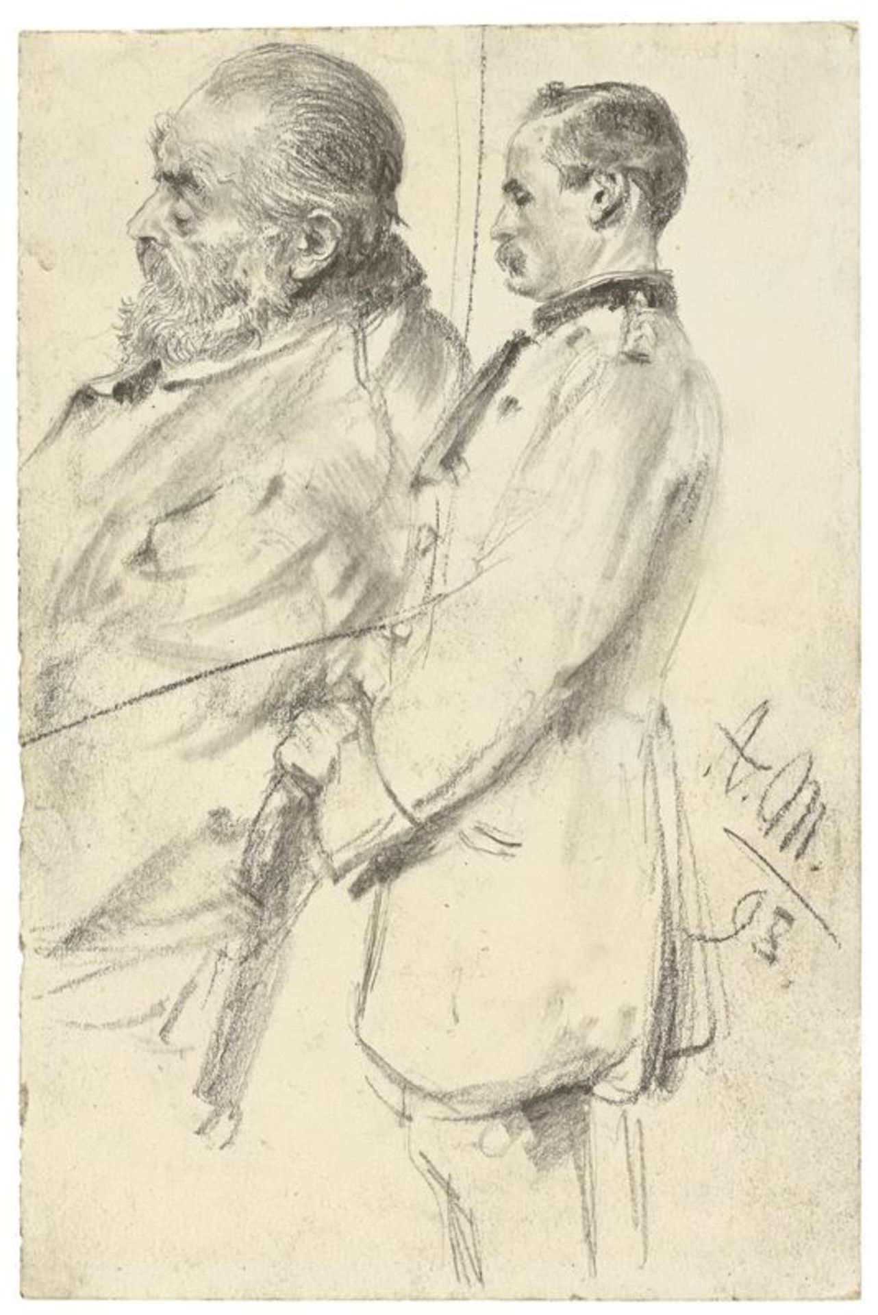 Adolph Menzel (Breslau 1815 – 1905 Berlin) Studie eines sitzenden, bärtigen Mannes und eines