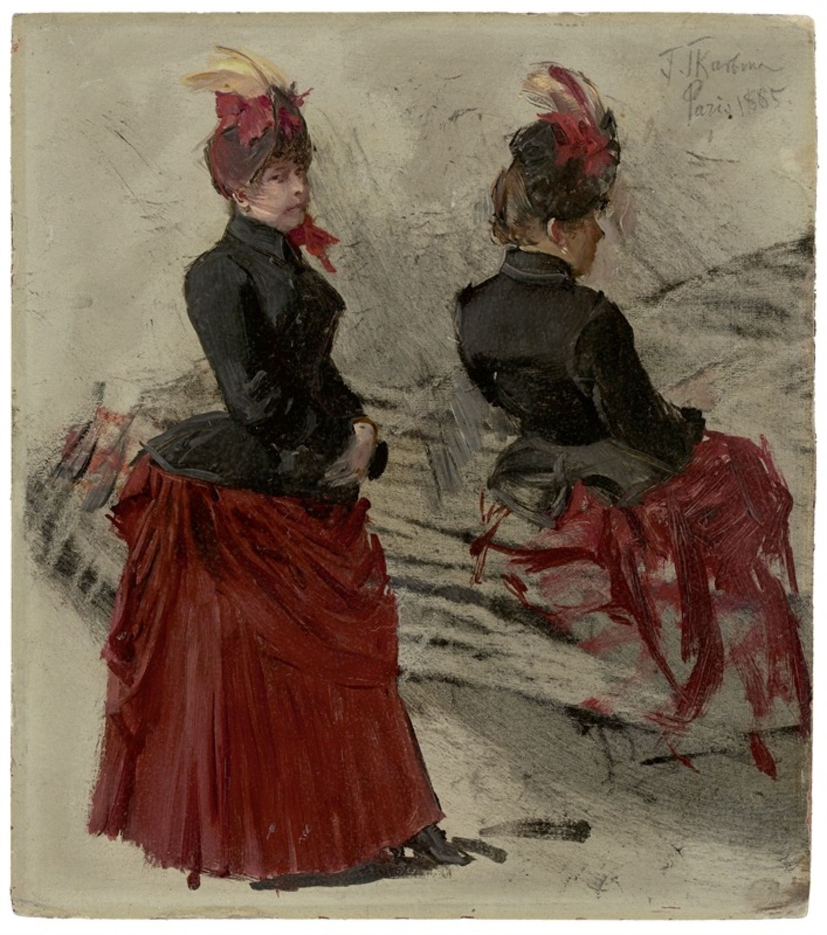 Franz Skarbina (1849 – Berlin – 1910) Pariserin (Studie). 1885 Öl auf Pappe. 23,8 × 21,2 cm (
