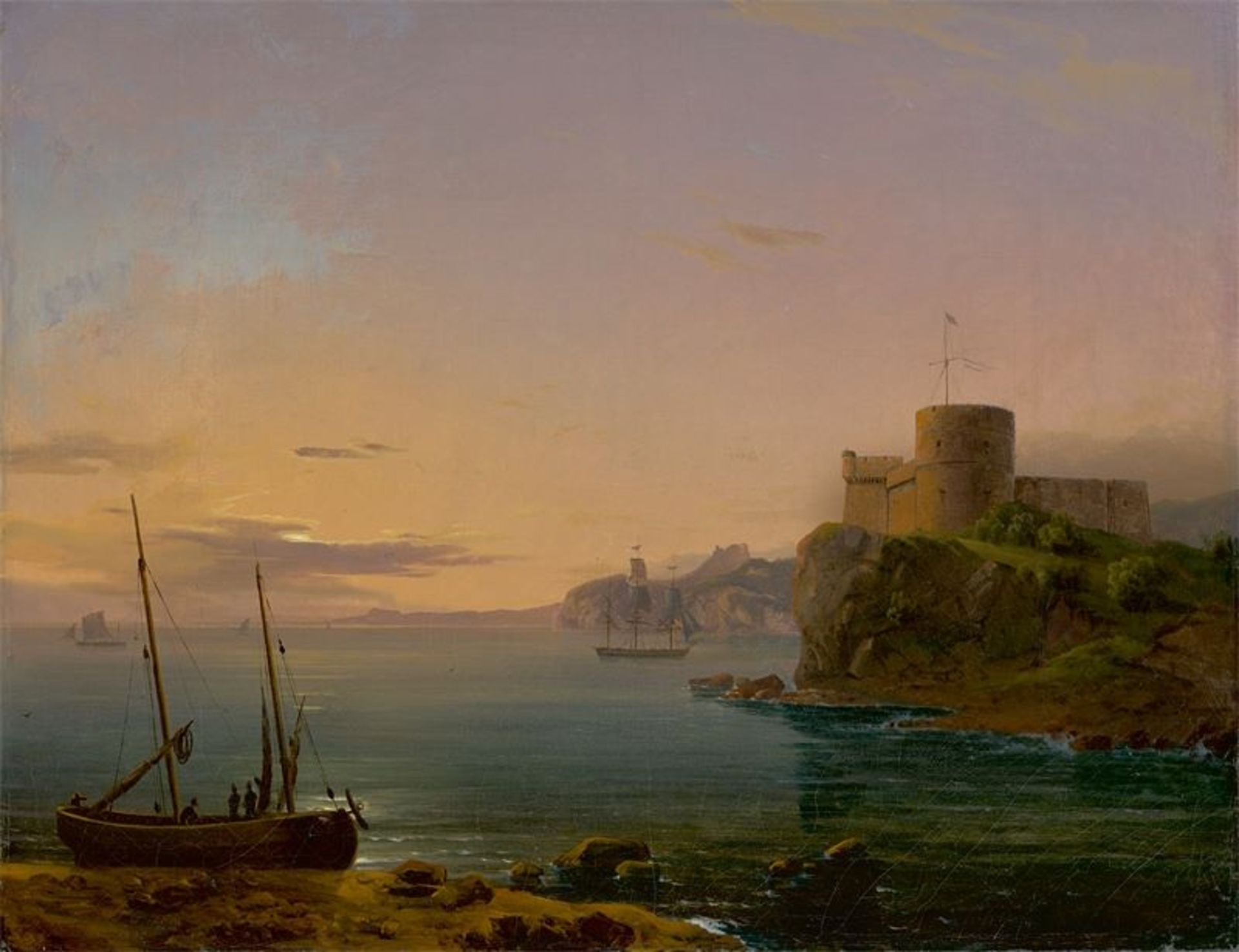Johann Theodor Goldstein (Warschau 1798 – 1871 Dresden) Küstenlandschaft. 1832 Öl auf Leinwand. 29,3