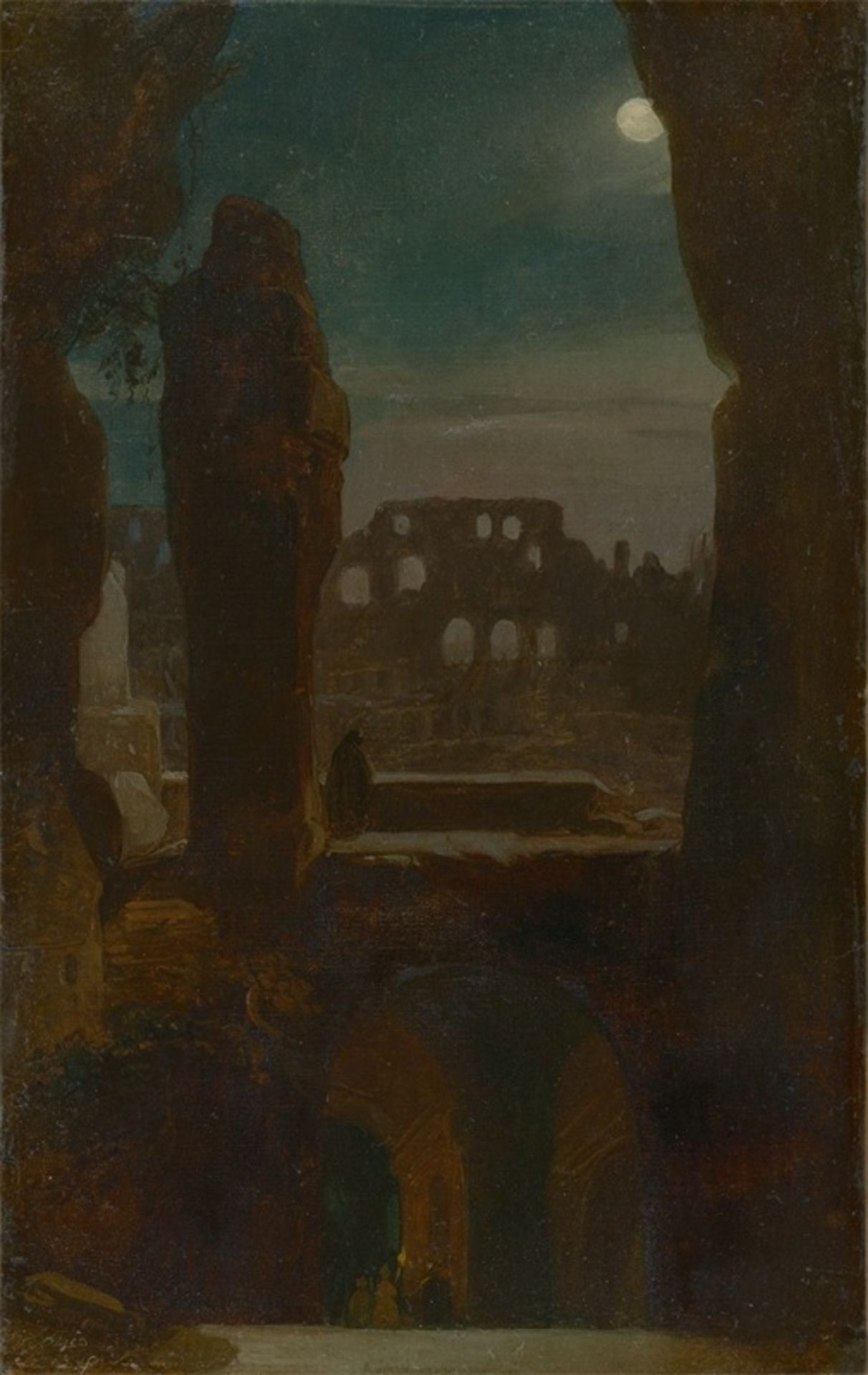 Ippolito Caffi (Belluno 1809 – 1866 Bei Lissa) Das Colosseum bei Mondschein. 1840 Öl auf Papier