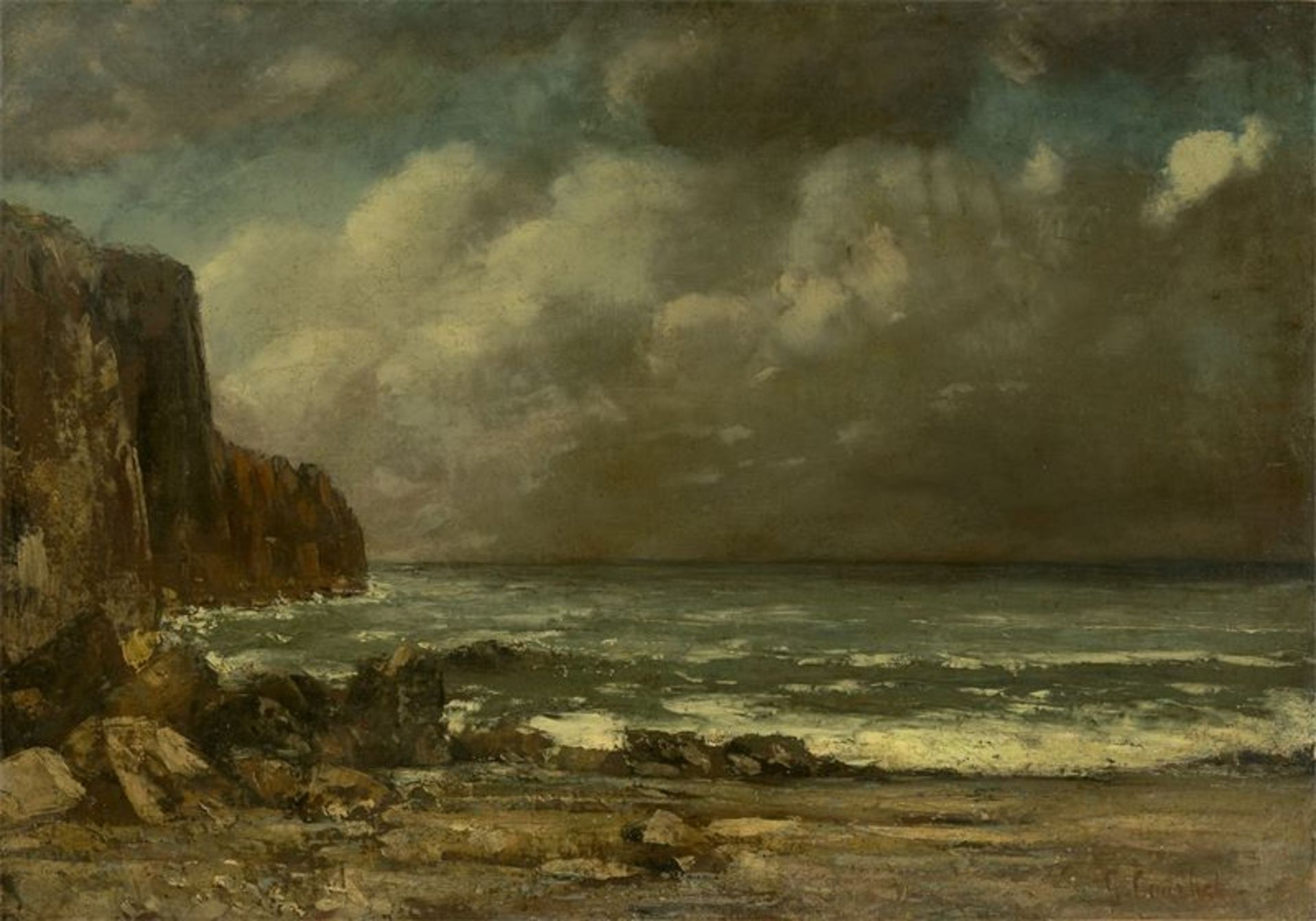 Gustave Courbet (Ornans 1819 – 1877 La Tour de Peilz) „La Grève“. 1865 Öl auf Leinwand. Doubliert.