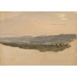 Deutsch, um 1840 () Blick auf den Rhein (bei Rüdesheim?). Öl auf Papier auf Karton. 19,1 × 26,8 cm (