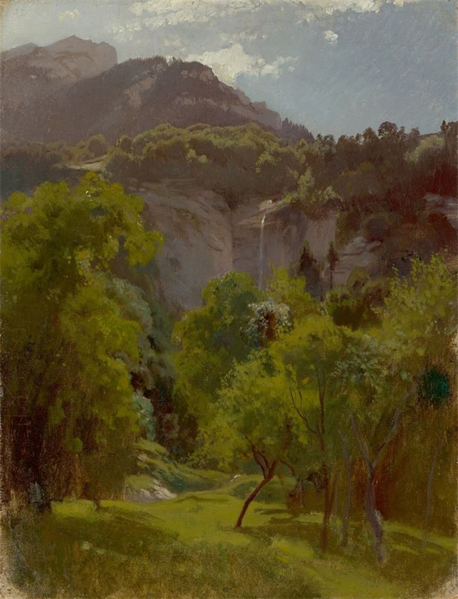 Robert Zünd (1827 – Luzern – 1909) Schweizer Gebirgslandschaft. Öl auf Leinwand, auf Pappe