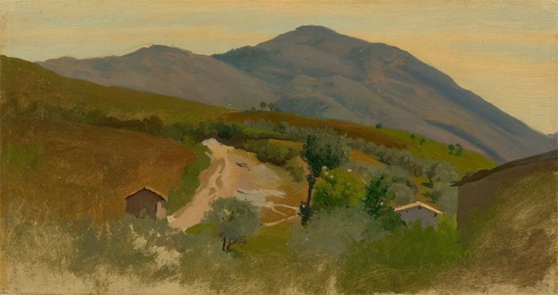 Albert Venus (1842 – Dresden – 1871) Blick von Civitella auf den Monte Serone. Öl auf Leinwand.