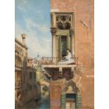 Ludwig Passini (Wien 1832 – 1903 Venedig) Anna Passini auf dem Balkon des Palazzo Priuli in Venedig.
