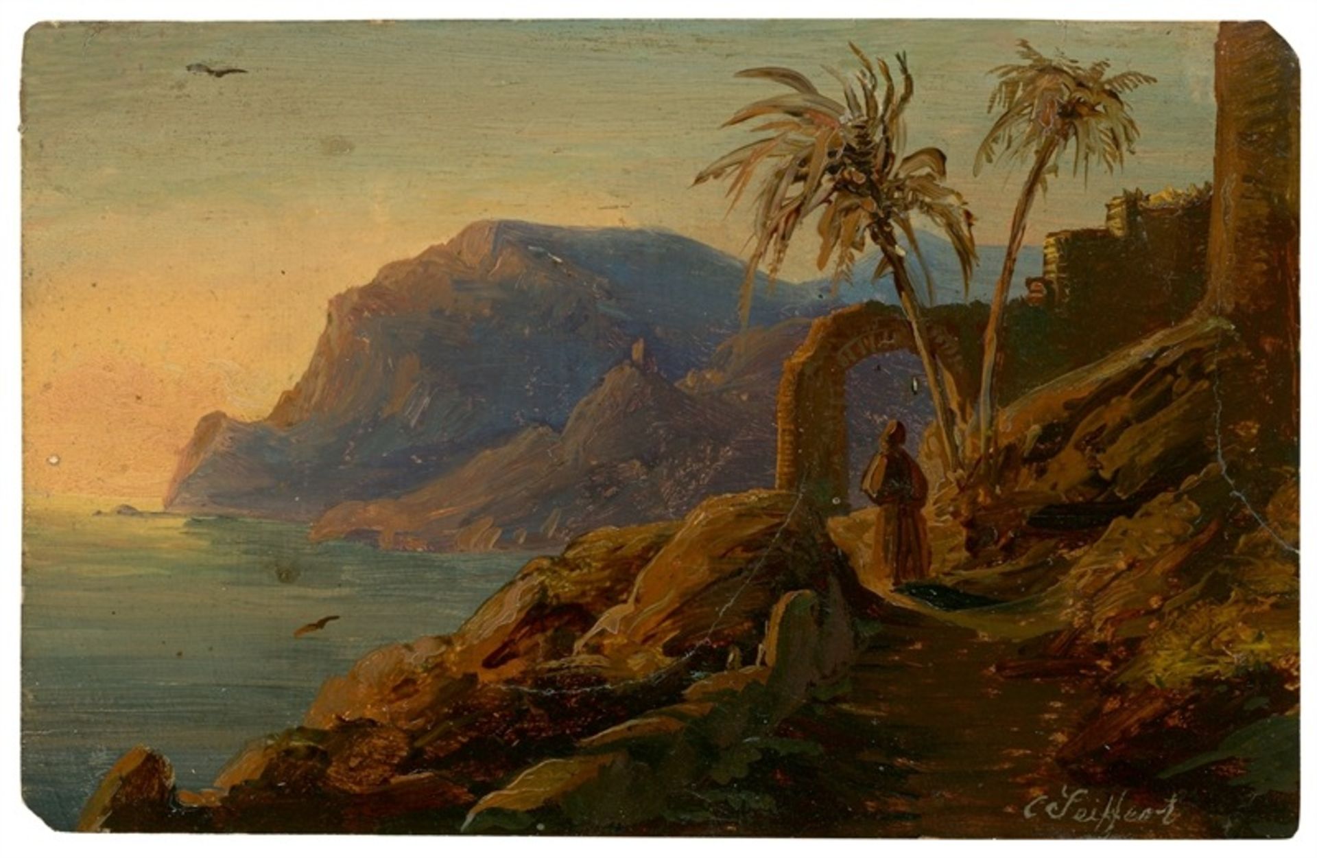 Carl Friedrich Seiffert (Grünberg/Schlesien 1809 – 1891 Berlin) Sonnenuntergang auf Capri. Öl auf