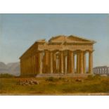 Deutsch/Dänisch, um 1830 () Tempel in Paestum. Öl auf Bütten, auf Leichtschaumplatte aufgezogen.