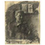 Wilhelm Leibl (Köln 1844 – 1900 Würzburg) „Bauernmädchen am Fenster“. 1899 Kohle auf Papier. 31,