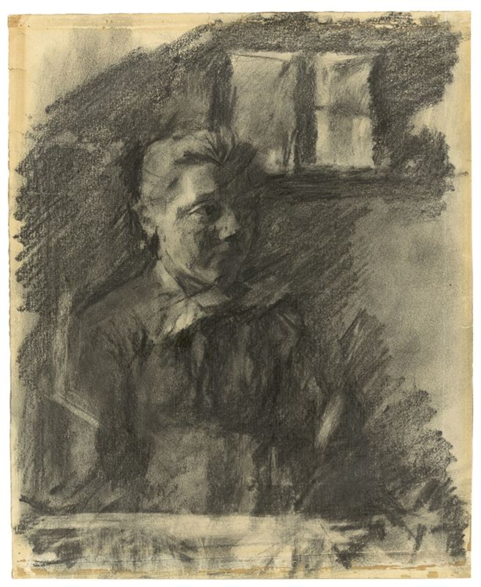 Wilhelm Leibl (Köln 1844 – 1900 Würzburg) „Bauernmädchen am Fenster“. 1899 Kohle auf Papier. 31,