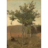 Jean-Baptiste-Camille Corot (1796 – Paris – 1875) Bouquet d‘arbres, effet de crépuscule. Um 1845/