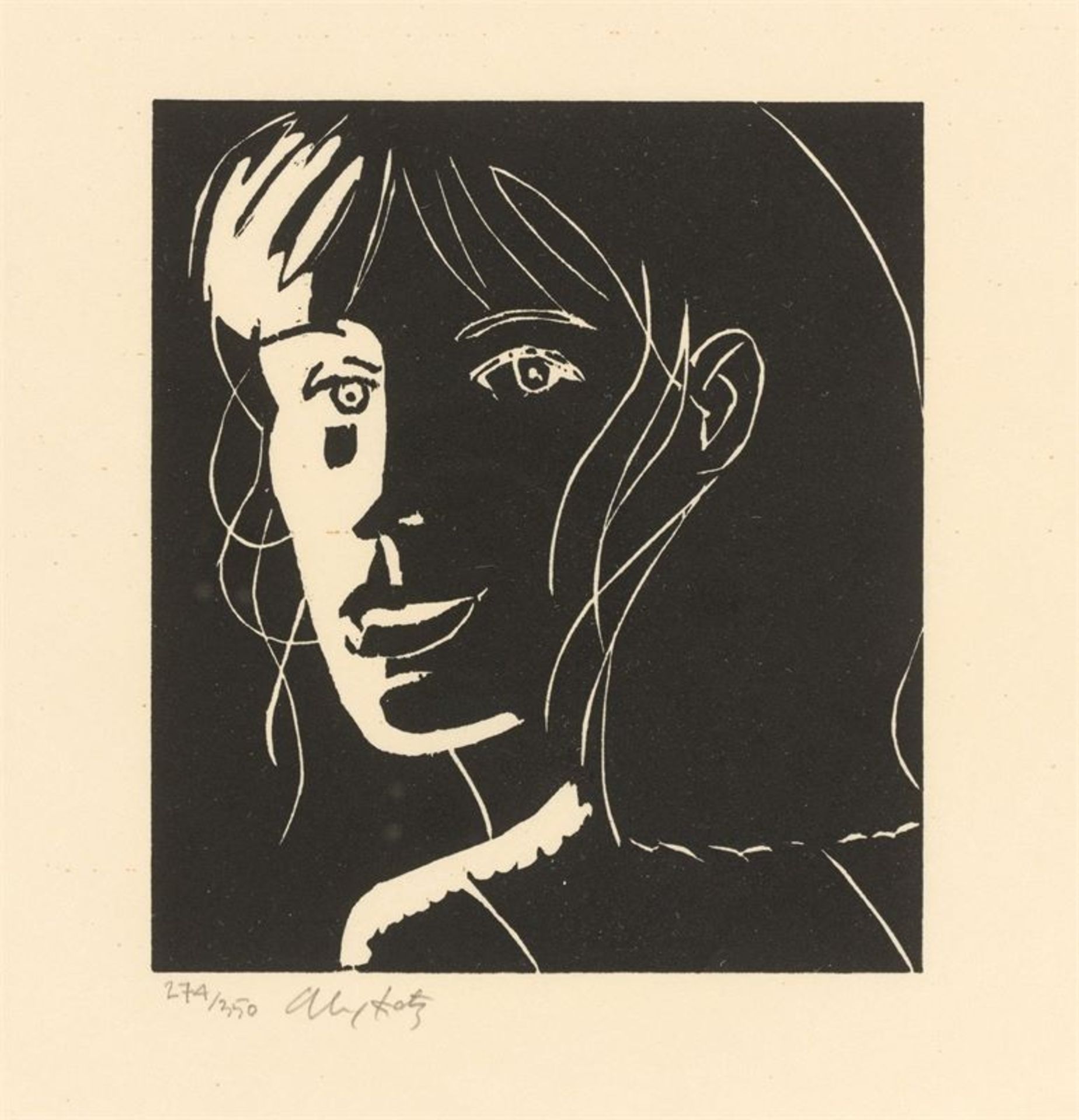 Alex Katz (New York 1927 – lebt in New York)„Cecily“. 2002Holzschnitt auf Japan. 16,3 × 14,5 cm (