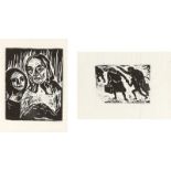Arthur Degner (1887 – 1972)„Auf der Flucht“ / „Mutter und Kind“. 2 Holzschnitte, jeweils auf Bütten.
