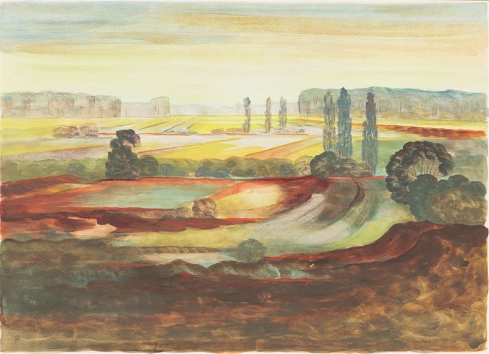 Christian Arnold (Fürth/Bayern 1889 – 1960 Bremen)Landschaft mit Feldern. 1950er-JahreAquarell auf