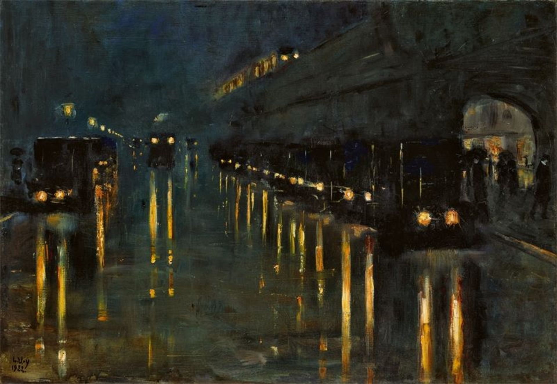Lesser Ury (Birnbaum/Posen 1861 – 1931 Berlin)„Hochbahnhof Bülowstraße bei Nacht“. 1922Öl auf
