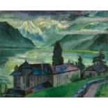 Hermann Max Pechstein (Zwickau 1881 – 1955 Berlin)„Schloss am Gebirgssee“. 1925Öl auf Leinwand.