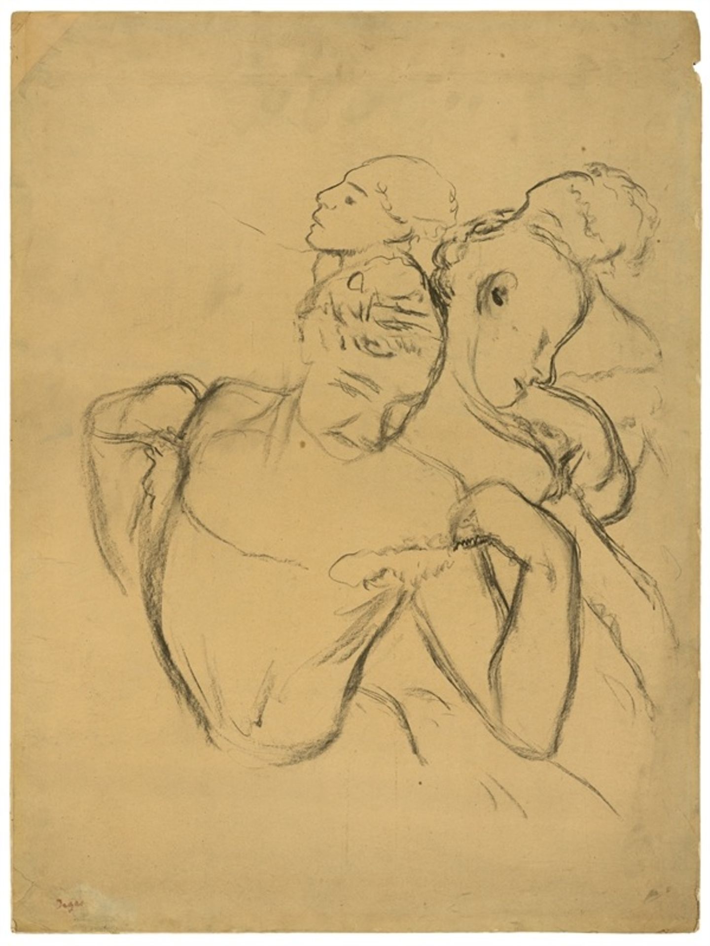 Edgar Degas (1834 – Paris – 1917)Groupe de danseuses. Kohle auf beigefarbenem Papier, auf Karton