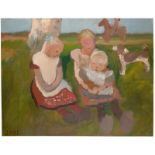 Paula Modersohn-Becker (Dresden 1876 – 1907 Worpswede)„Drei Kinder an einem Hang sitzend mit Hund