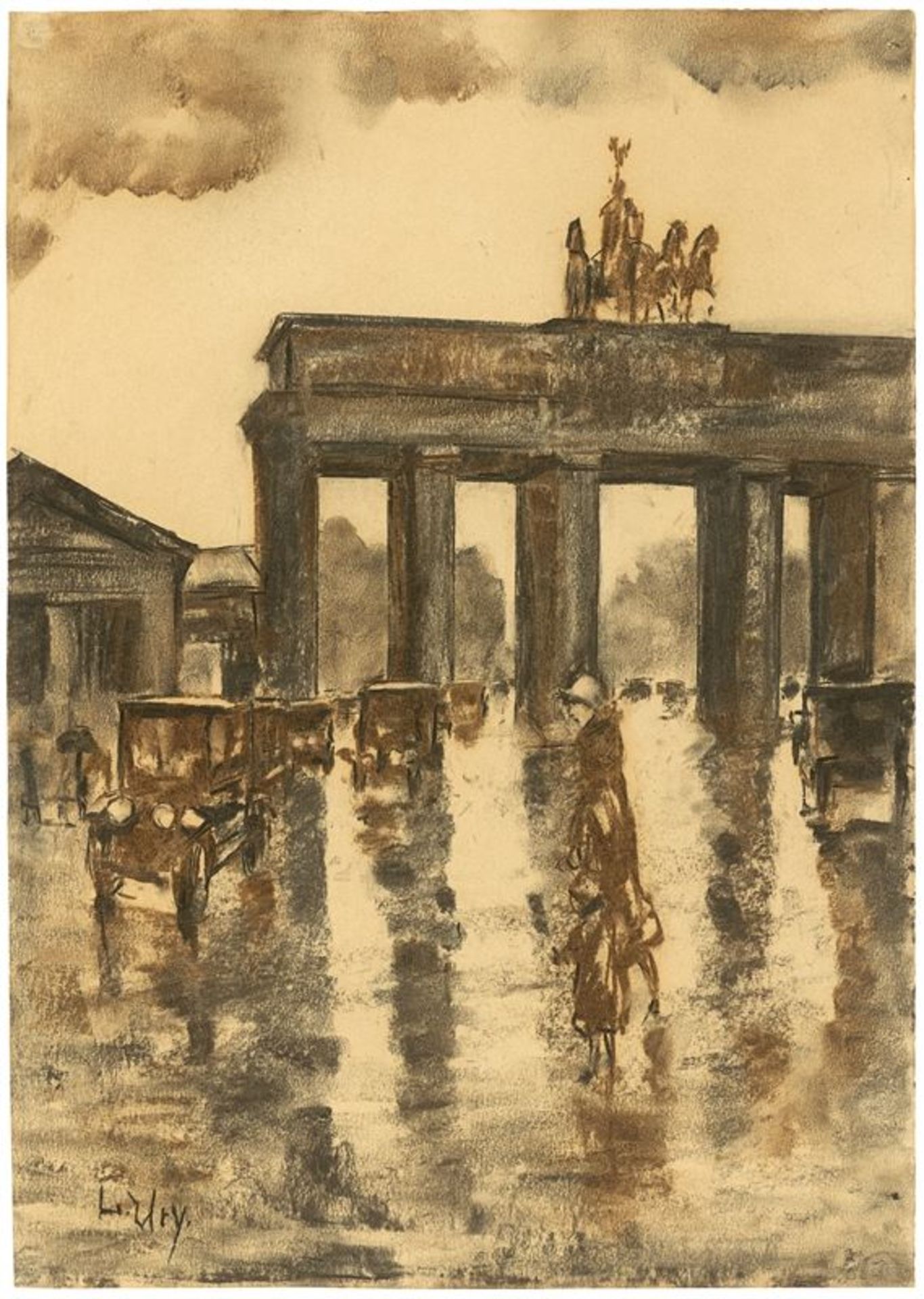 Lesser Ury (Birnbaum/Posen 1861 – 1931 Berlin)Blick auf das Brandenburger Tor. Um 1925Kohle und