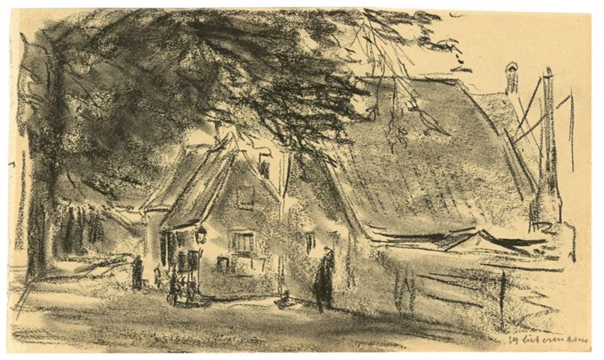 Max Liebermann (1847 – Berlin – 1935)Dorfstraße. Um 1900Kreide, laviert, auf Papier (aus einem