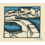 Karl Schmidt-Rottluff (Rottluff 1884 – 1976 Berlin)„Dünen und Mole“. 1917Farbholzschnitt auf