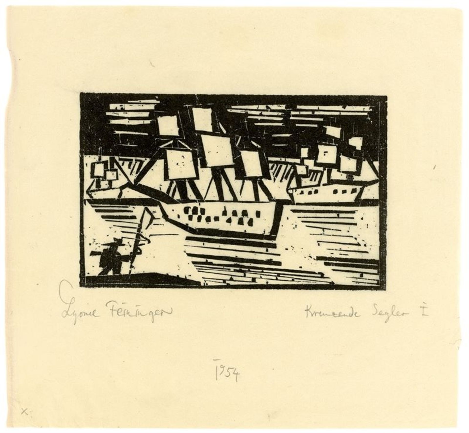 Lyonel Feininger (1871 – New York – 1956)„Kreuzende Segelschiffe, 1“. 1919Holzschnitt auf