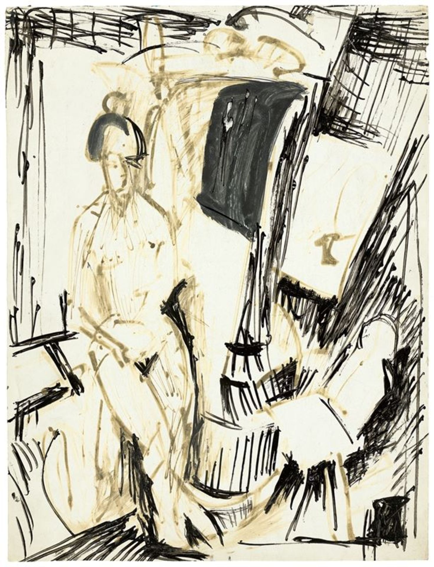 Ernst Ludwig Kirchner (Aschaffenburg 1880 – 1938 Davos)Stehender Akt am Fenster. Um 1920/