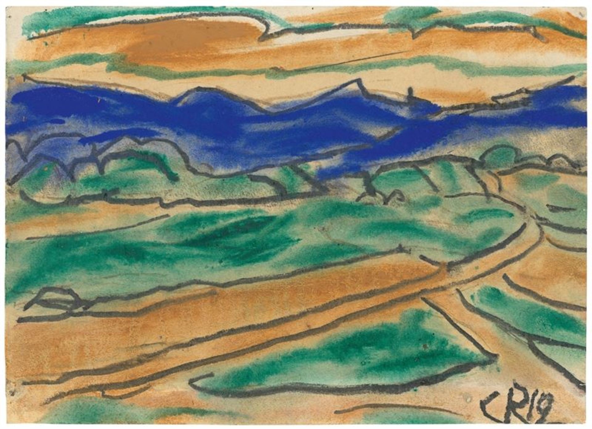 Christian Rohlfs (Niendorf 1849 – 1938 Hagen)Landschaft. 1919Wassertempera über Bleistift auf Velin.
