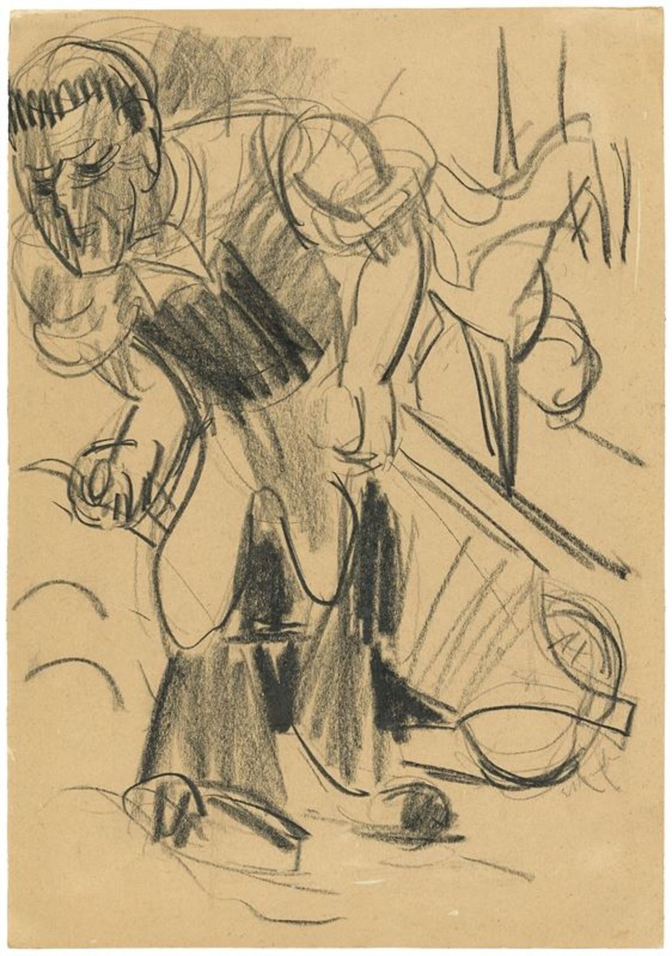 Ernst Ludwig Kirchner (Aschaffenburg 1880 – 1938 Davos)Bauer, einen Schubkarren ziehend. 1925/