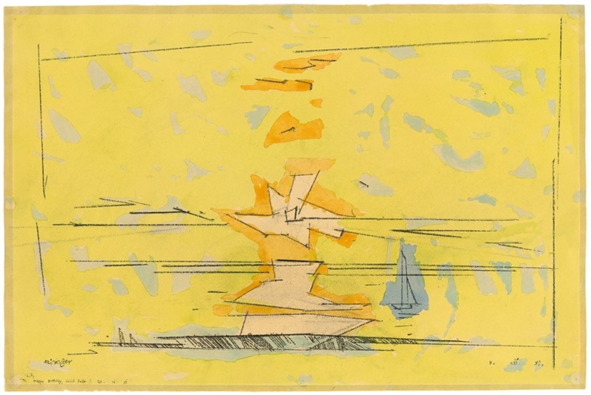 Lyonel Feininger (1871 – New York – 1956)Sunset, Yellow Sky and Sea. 1951Aquarell und Tuschfeder