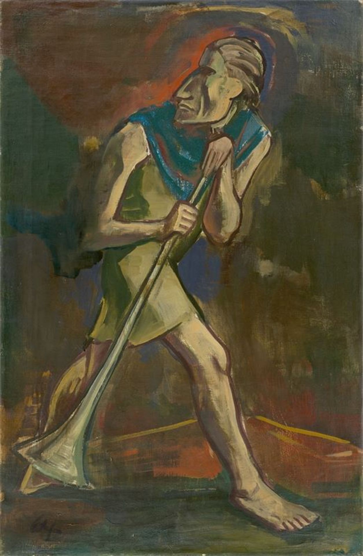Karl Hofer (Karlsruhe 1878 – 1955 Berlin)„Der Bläser“. 1918Öl auf Leinwand. 79 × 51 cm ( 31 ⅛ × 20 ⅛