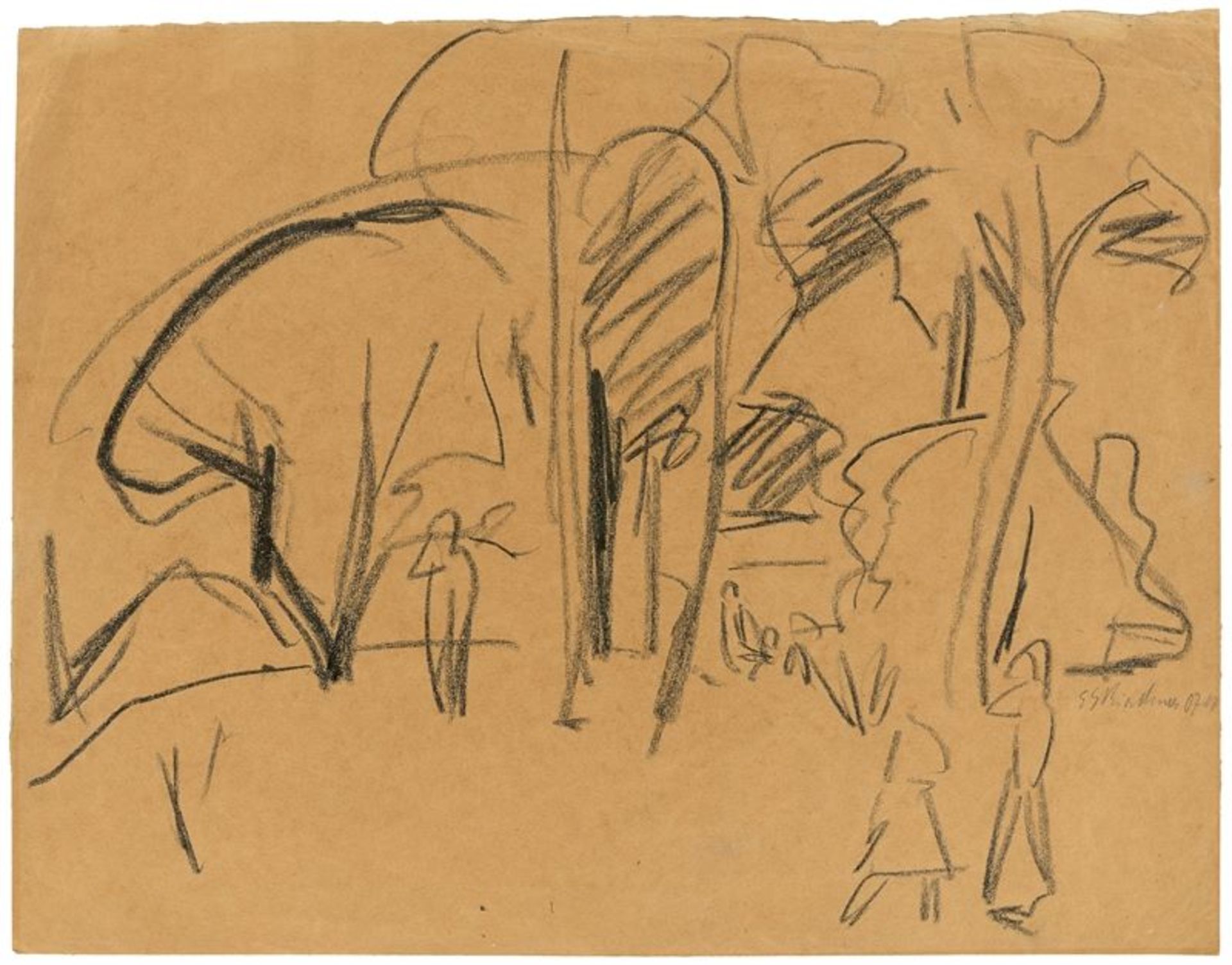 Ernst Ludwig Kirchner (Aschaffenburg 1880 – 1938 Davos)Spaziergänger im Großen Garten, Dresden. Um