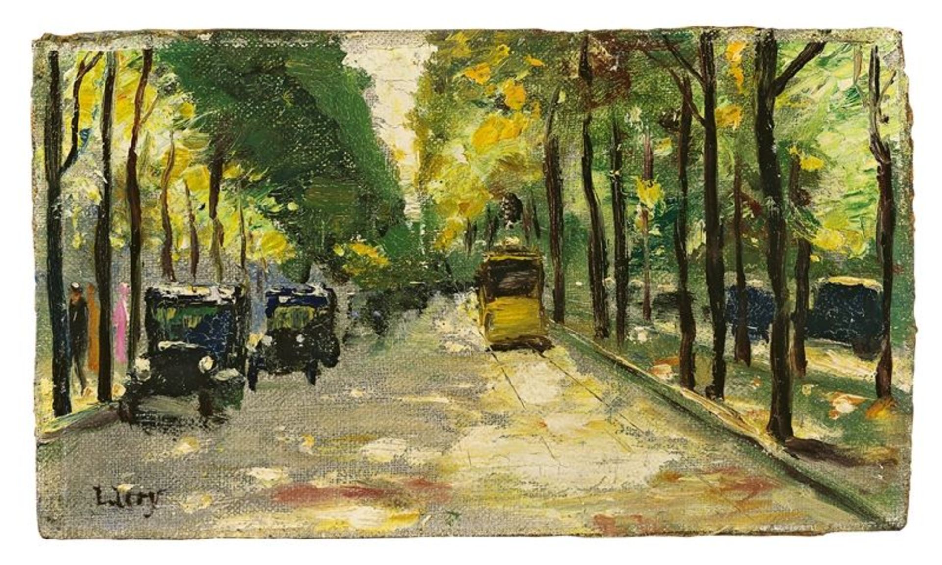 Lesser Ury (Birnbaum/Posen 1861 – 1931 Berlin)„Berliner Straße im Sonnenschein“. 1920er-JahreÖl