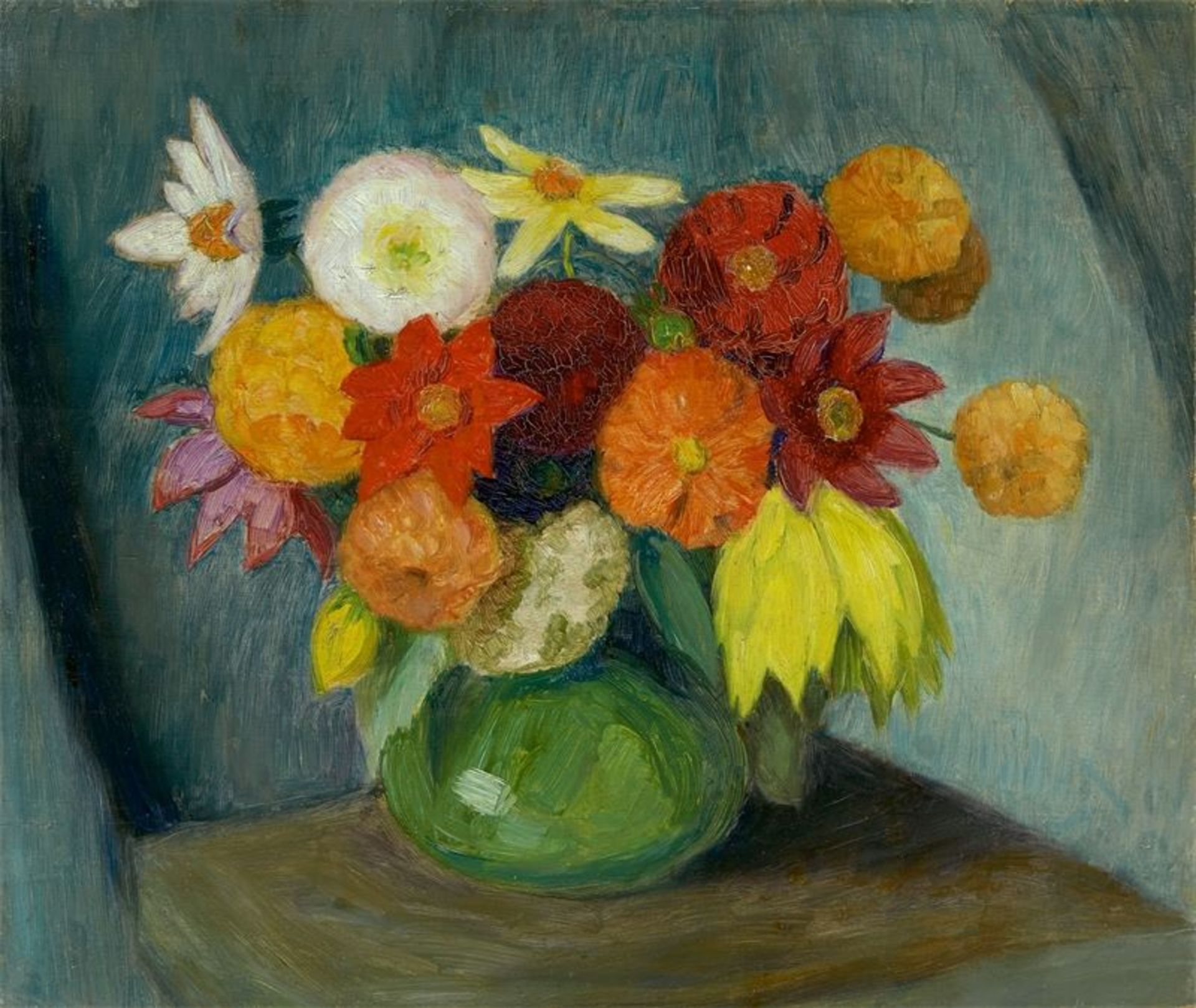 Otto Modersohn (Soest 1865 – 1943 Rotenburg/Wümme)„Sommerblumenstrauß“. Um 1925Öl auf Holz. 43,8 ×