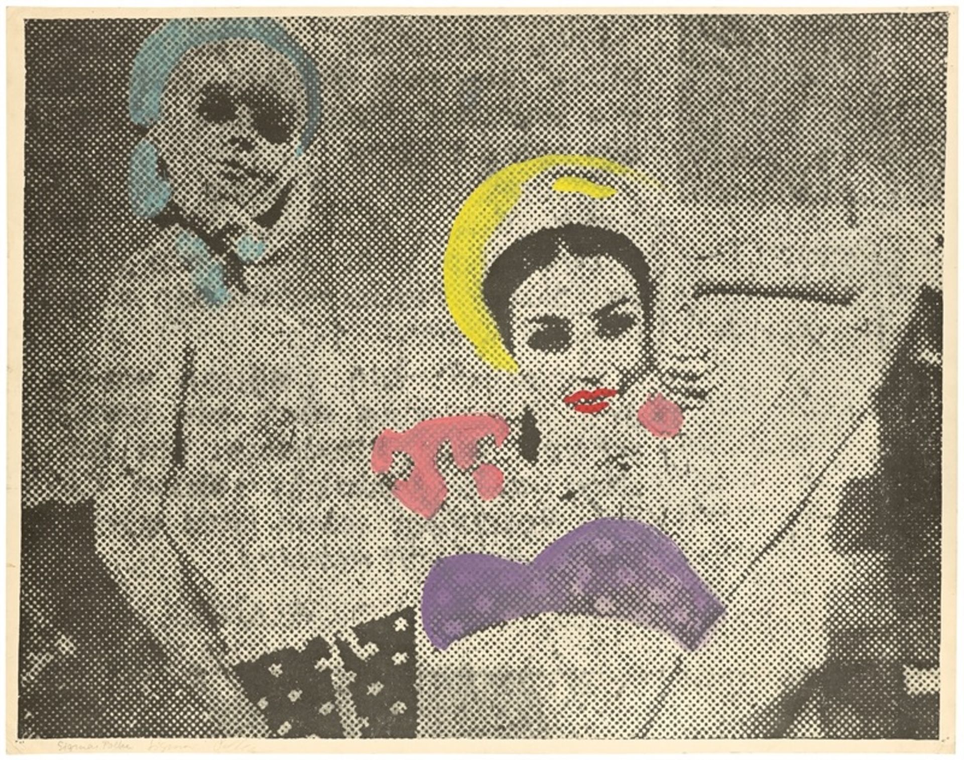 Sigmar Polke (Oels 1941 – 2010 Köln)„Freundinnen II“. 1967Offset auf Papier, handkoloriert. 48 ×