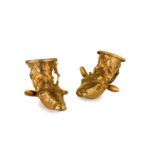 DUE RHYTON IN METALLO DORATO, XX SECOLO