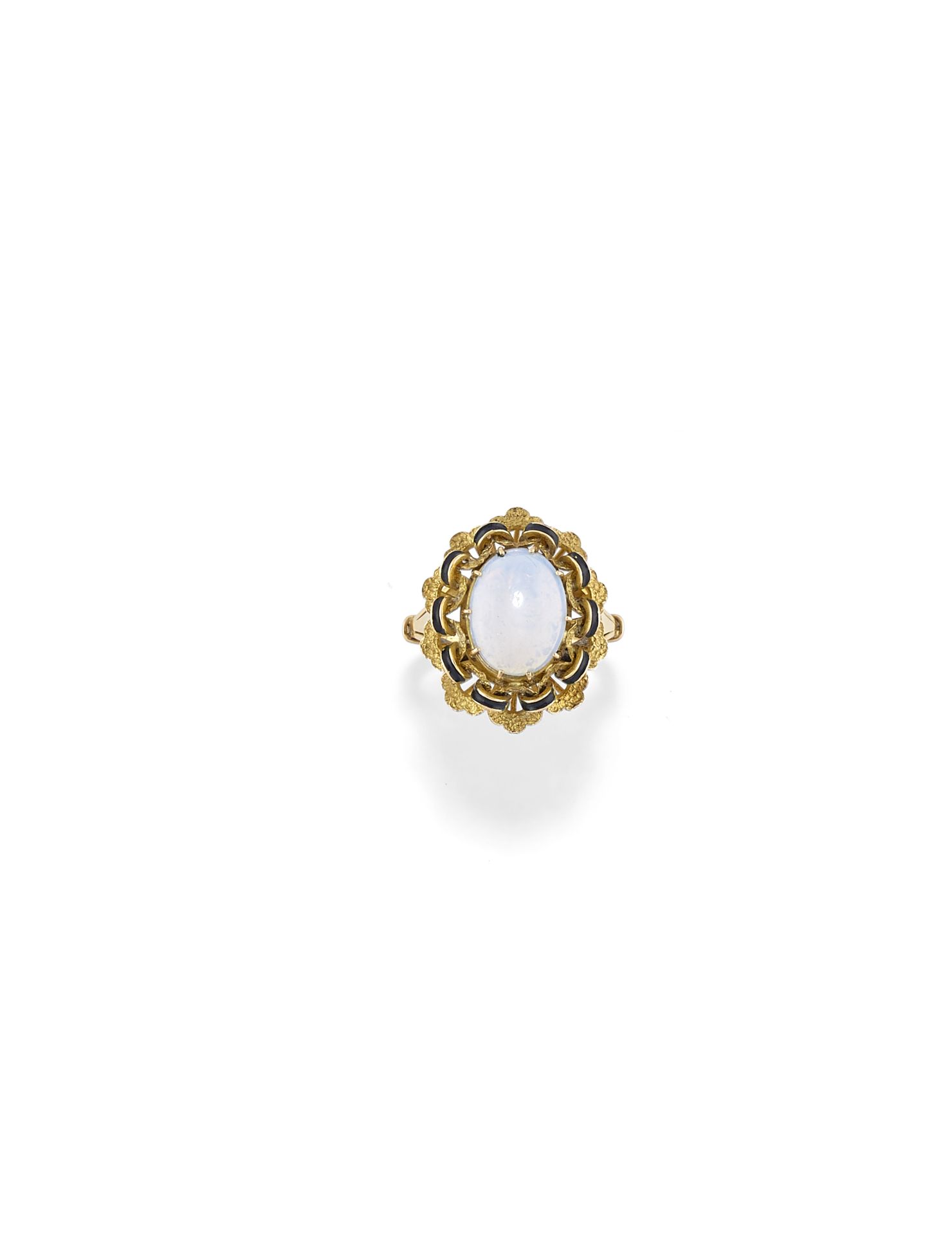 ANELLO IN ORO, PIETRA DI LUNA E SMALTO