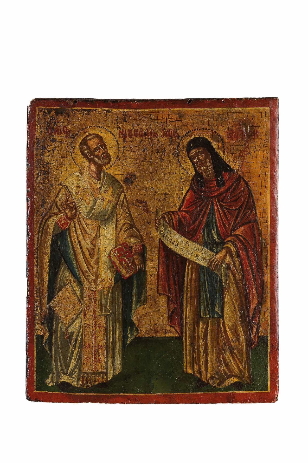 ICONA RAFFIGURANTE SAN NICOLA CON SANTO MONACO, GRECIA, XVIII SECOLO