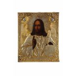 ICONA RAFFIGURANTE CRISTO CON RIZA IN ARGENTO PARZIALMENTE DORATO E SMALTI, MOSCA, 1865