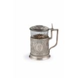 TEA-CUP HOLDER IN ARGENTO E CRISTALLO CON COPERCHIO, MOSCA, 1896-1908, ORAFO V. BALADANOV