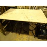 Cast iron based marble top garden table 100 x 60cm CONDITION REPORT: Generally good,