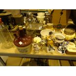 Selection of vintage tins two soda syphons Jack Daniels bottle and ceramics etc