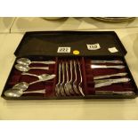 German alluminium dolls 6 knives 6 forks 5 spoons set (one spoon missing) in presentation case