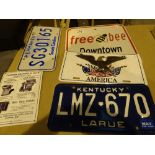American car plates and other metal signs